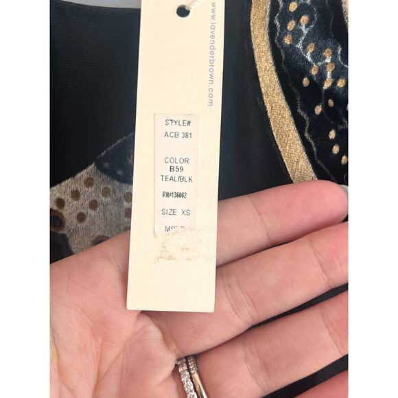 Lavender Brown Velvet & Crepe Paisley Sleeveless Mini Shift Dress Black XS NWT - Picture 8 of 10